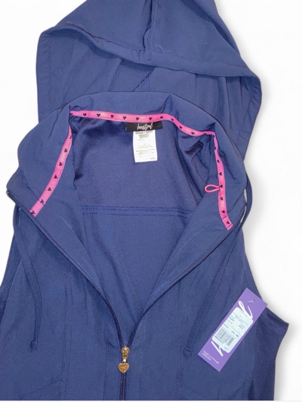 HeartSoul- Navy Sleeveless Zip Front Women's Vest with Removable Hood
